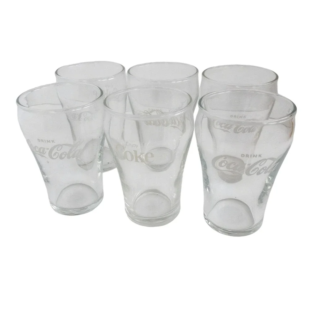 Coca-Cola Drinking Glasses Unisex OS Clear Bell Shape Logo Glass Set of‎ 6